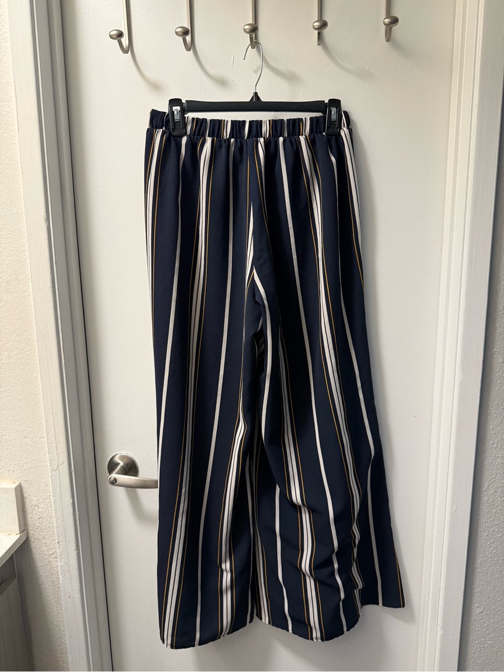 Wide Leg Striped Pants - Navy/White